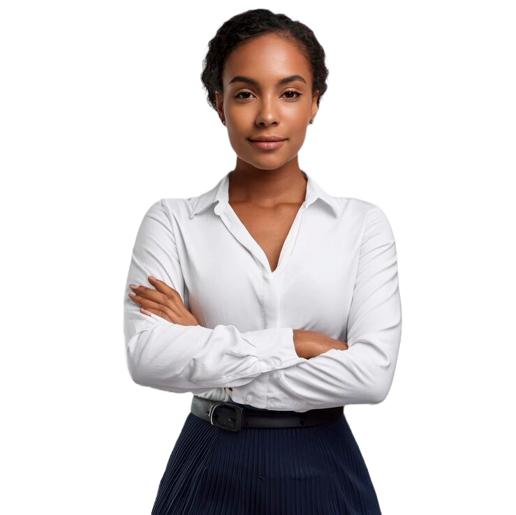 a professional woman wearing white shirt and folding her arms
